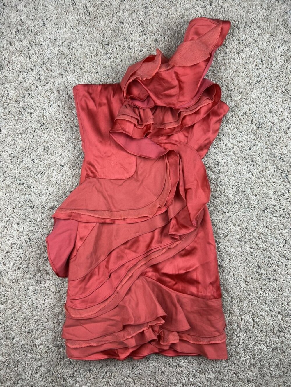 BCBG Maxazria Dress Womens 02 Red Orange One Shoulder, Zipper